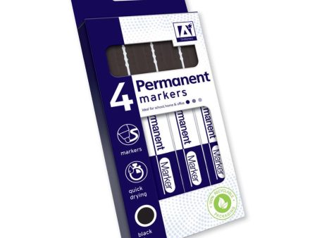 Black Permanent Markers - 4 Pack Long-Lasting Ink Waterproof Fade-Resistant Quick-Drying Multi-Surface Writing Instruments For Discount