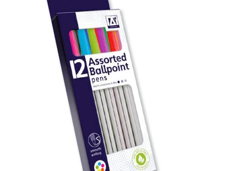 Ballpoint Pens - 12 Pack Bright Colours Vibrant Eye-Catching Pens Writing Colourful Note-Taking Cheap