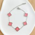 4 Leaf Clover Bracelet - Silver - Pink Hot on Sale