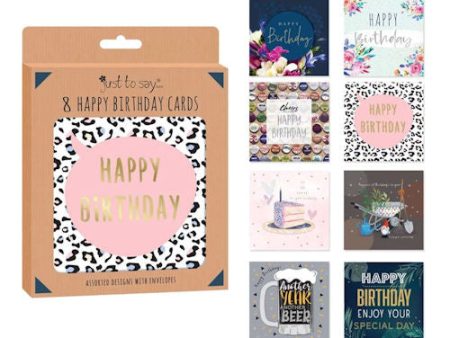 Adult Birthday Cards - 8 Pack Greeting Cards Assorted Designs Fashion