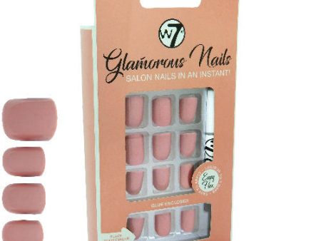 W7 Cosmetics Glamorous False Nails Cocoa Nude - Long Fake Adhesive Included Party Nails Hot on Sale