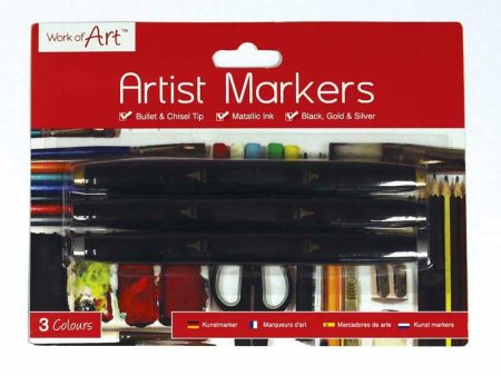 Art Markers - 3 Pack Bullet Chisel Tip Metallic Ink Drawing Craft Supplies For Sale