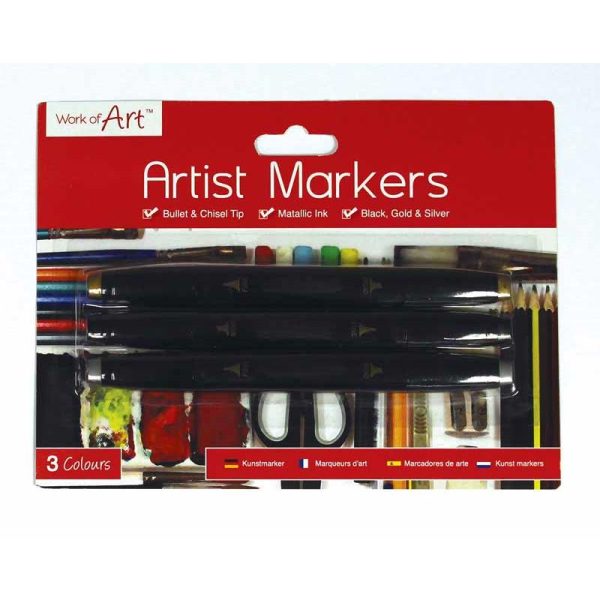 Art Markers - 3 Pack Bullet Chisel Tip Metallic Ink Drawing Craft Supplies For Sale