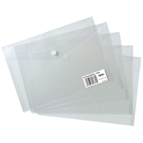 A5 Stud Wallets Clear Single Item - Document Wallets Folders Office Supplies on Sale