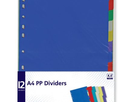 A4 PP Dividers - 12 Pack Durable Plastic Organisers Multi-Coloured Tabs Document Filing School Office Supplies Discount