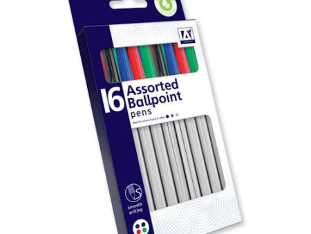 Ballpoint Pens - 16 Pack Smooth Writing Assorted Colours Colour-Coding Note-Taking on Sale