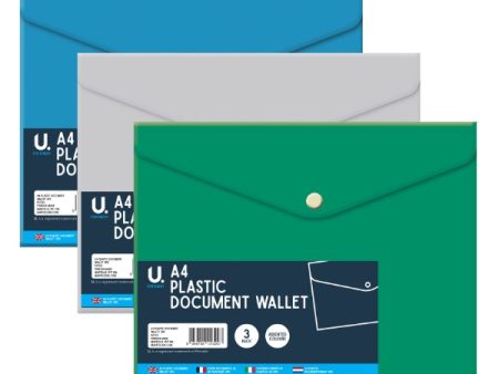 A4 Plastic Document Wallets - 3 Pack Durable Plastic Construction Storing Protecting Documents For Discount