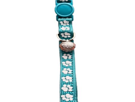 Paw Print Cat Collar - Blue Adjustable Comfortable Durable Pet Accessory Online