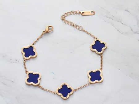 4 Leaf Clover Bracelet - Rose Gold - Royal Blue For Sale