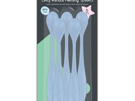 Blue Long Handle Baby Feeding Spoon - 5 Pack Easy Grip Gentle Gums Mealtime Supply