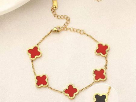 4 Leaf Clover Bracelet - Gold - Double Sided - Red & Black For Discount