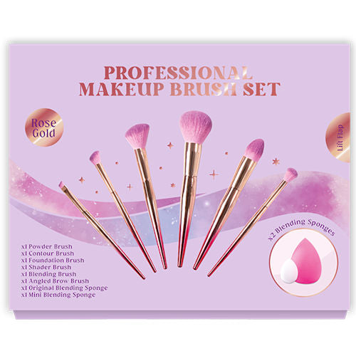 Rose Gold Professional Makeup Brush Set - 8 Pack High Quality Brushes Flawless Application Cheap