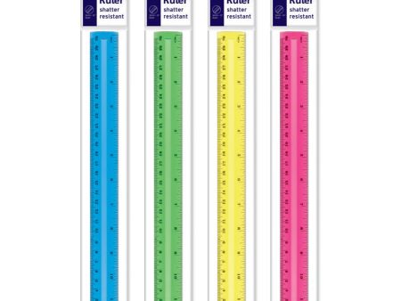 Brightly Coloured 12  Ruler - Assorted Vibrant Measurement Tool Flexible Plastic Durable Design School Office Supplies on Sale