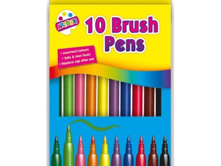 Brush Fibre Pens - 10 Pack Assorted Bright Colours Drawing Colouring Art Supplies Discount