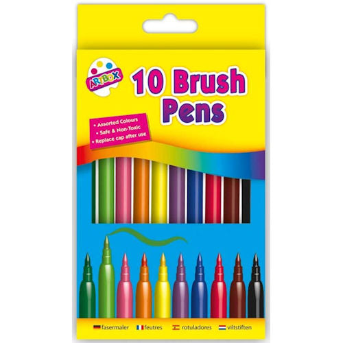 Brush Fibre Pens - 10 Pack Assorted Bright Colours Drawing Colouring Art Supplies Discount