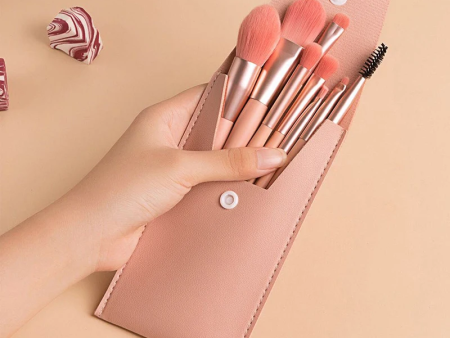 8 Piece Mini Makeup Brushes - Dark Pink For Cheap