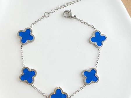 4 Leaf Clover Bracelet - Silver - Blue Online