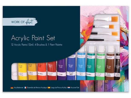 Artists Acrylic Set - 12 Pack 12ml Tubes Assorted Bright Colours Artist Supplies Online Sale