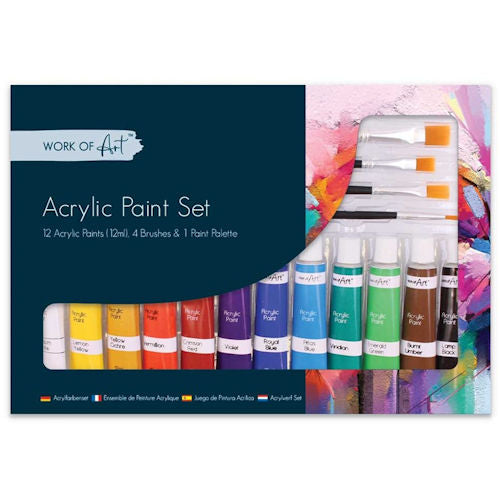 Artists Acrylic Set - 12 Pack 12ml Tubes Assorted Bright Colours Artist Supplies Online Sale