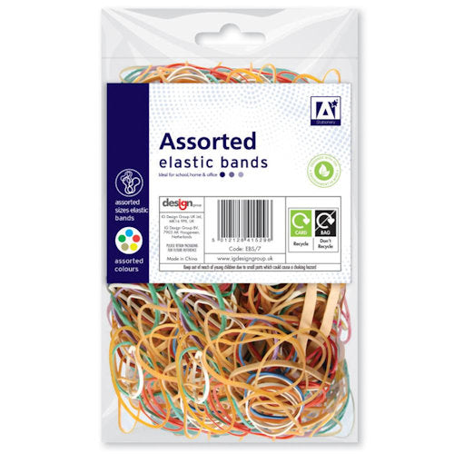 Assorted Elastic Bands - 60g Elastic Bands Different Sizes Colours Office Home Craft Discount