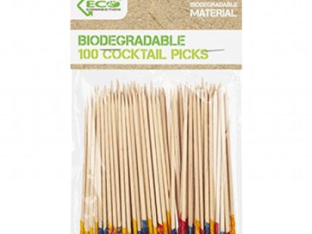 Bamboo Cocktail Picks With Colour Tips - 100 Pack Skewers Party Drinks Canapes Barbecue Online now