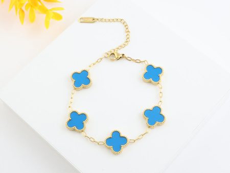 4 Leaf Clover Bracelet - Gold - Blue Online Sale