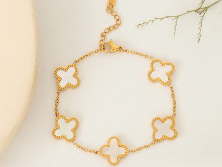 4 Leaf Clover Bracelet - Gold - White Supply