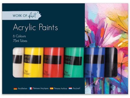 Acrylic Paints - 6 Pack 75ml Tubes Assorted Bright Colours Artist Supplies Fashion