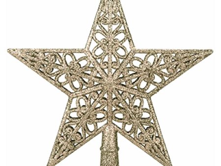 Champagne Tree Top Star - 20cm 5 Tip Christmas Decoration Glitter Sparkle Online Sale