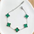 4 Leaf Clover Bracelet - Silver - Green Hot on Sale