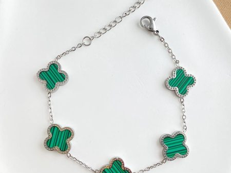 4 Leaf Clover Bracelet - Silver - Green Hot on Sale