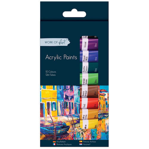 Acrylic Paints - 10 Pack 12ml Tubes Assorted Bright Colours Artist Supplies Craft Online