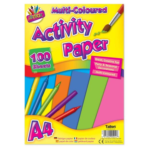 A4 Activity Paper - 100 Sheets Assorted Bright Colours Craft Scrapbooking Art Supplies Discount