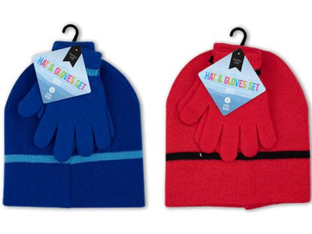 Boys Beanie Hat & Gloves Set Single - Assorted Winter Headwear Warm Knit Cap Gloves Fashion