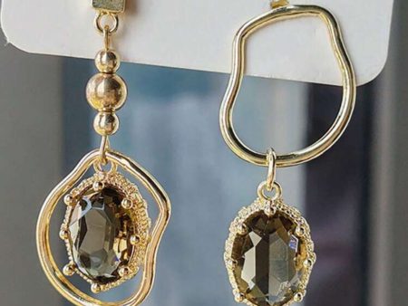 Asymmetrical French Uncommon Design Brown Crystal Dangle Earrings,Vintage High-End. Discount