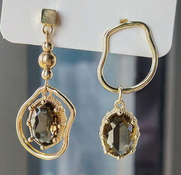 Asymmetrical French Uncommon Design Brown Crystal Dangle Earrings,Vintage High-End. Discount