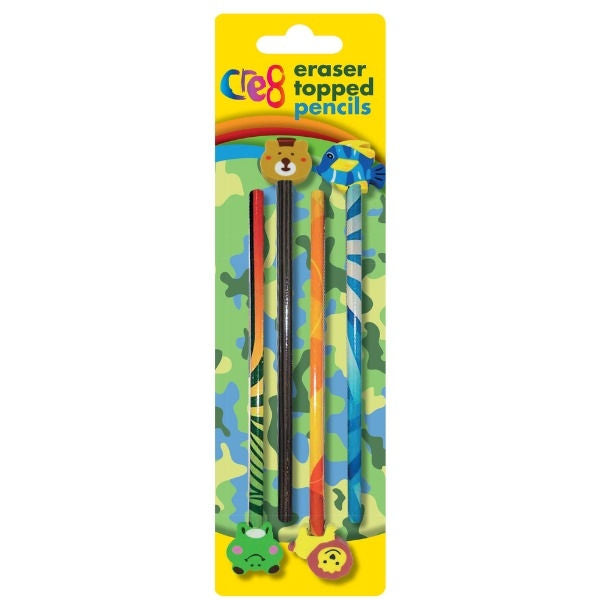 Boys Eraser Topped Pencils - 4 Pack Green Cute Stationery Set Pencils Erasers For Sale