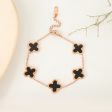 4 Leaf Clover Bracelet - Rose Gold - Black Hot on Sale