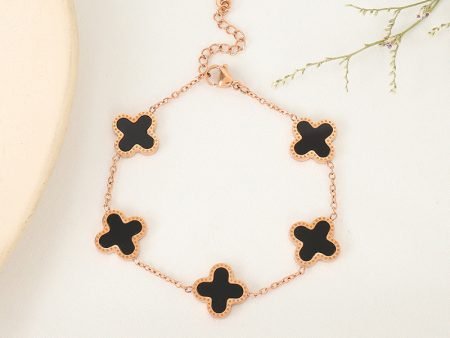 4 Leaf Clover Bracelet - Rose Gold - Black Hot on Sale