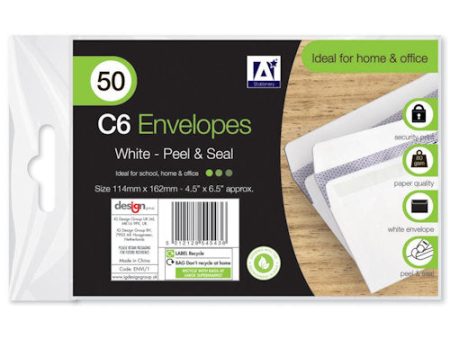 C6 White Envelopes - 50 Pack Security Print 80gsm Peel & Seal Closure Mailing Letters Cards Invitations For Sale