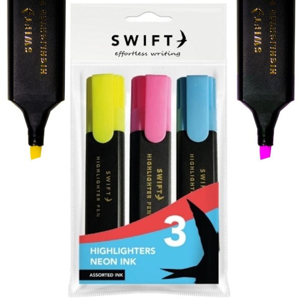 Assorted Highlighters - 3 Pack Bright Colours Colour Highlighting Pens Hot on Sale