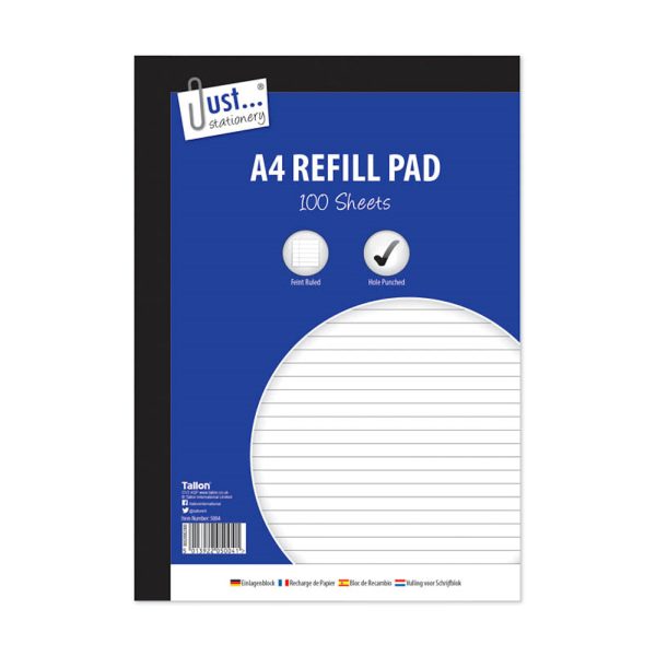 A4 Lined Refill Pad - 100 Sheets Hole Punched Notepad Office Stationery For Cheap