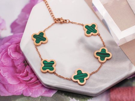 4 Leaf Clover Bracelet - Rose Gold - Green For Discount