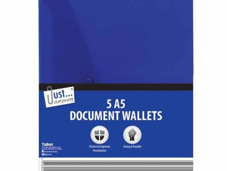 A5 Poly File Wallets - 5 Pack Strong Assorted Colours Durable Document Organisers Stationery Discount