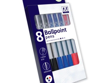 Ballpoint Pens & Grip - 8 Pack Rubber Grip Comfortable Writing Assorted Colours For Cheap