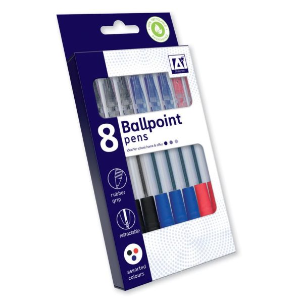 Ballpoint Pens & Grip - 8 Pack Rubber Grip Comfortable Writing Assorted Colours For Cheap