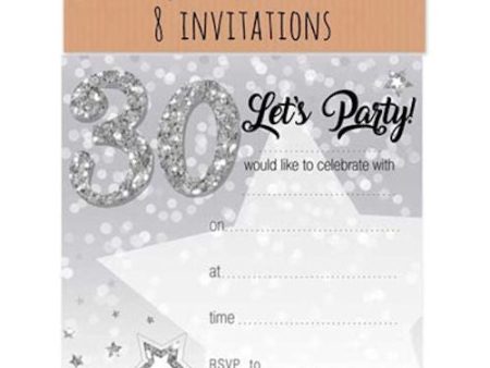 30th Invitation Cards - 8 Pack Milestone Celebration Party Invite Elegant Decorative Design Online Sale