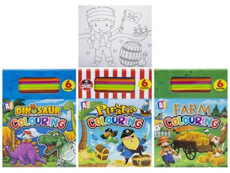 Boys Colouring Pad - Assorted Designs Colouring Book With Pencils Dinosaur Pirate Farm Online Hot Sale