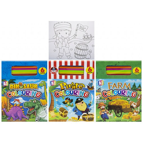 Boys Colouring Pad - Assorted Designs Colouring Book With Pencils Dinosaur Pirate Farm Online Hot Sale