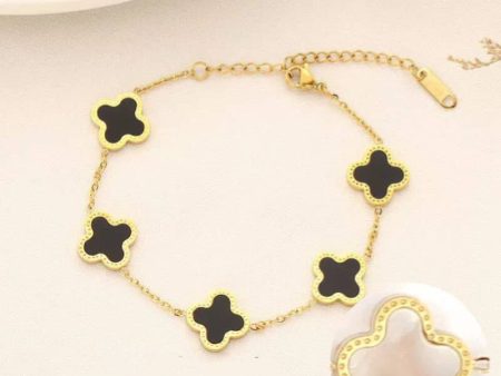 4 Leaf Clover Bracelet - Gold - Double Sided - Black & White Cheap